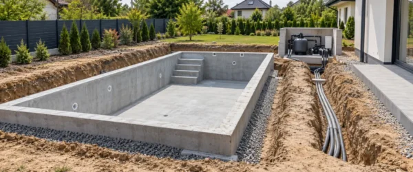 Budowa zagłębionego basenu przy domu i granicy działki