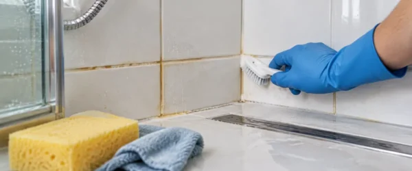 Czyszczenie pożółkłej fugi szczotką nylonową