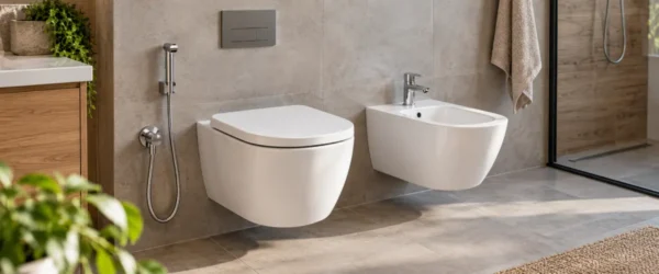 Miska WC z bidettą i osobny wiszący bidet w łazience