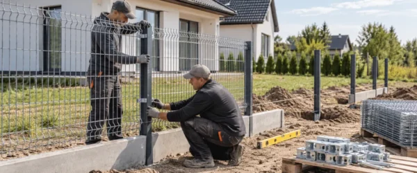Montaż panelu 3D na słupkach nad prefabrykowaną podmurówką