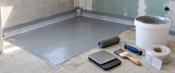 Pole próbne folii w płynie z wiadrem, wagą i uszczelnionym narożnikiem