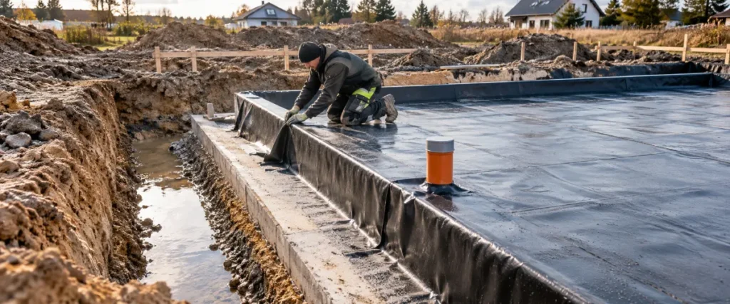 Hydroizolacja pod płytą fundamentową w płytkim, nawodnionym wykopie