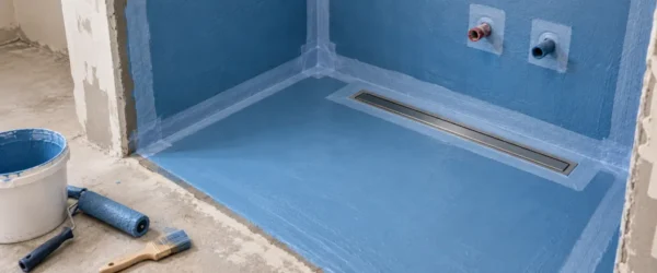 Hydroizolacja walk-in z taśmami, mankietami i kołnierzem odpływu