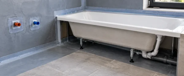 Hydroizolacja pod wanną z taśmą narożną, mankietami i uszczelnieniem rantu