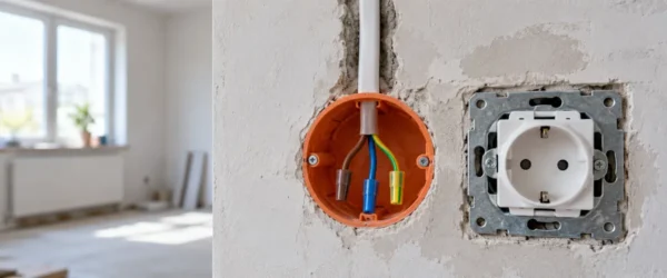 Przewód YDYp 3×2,5 mm² doprowadzony do puszki gniazda