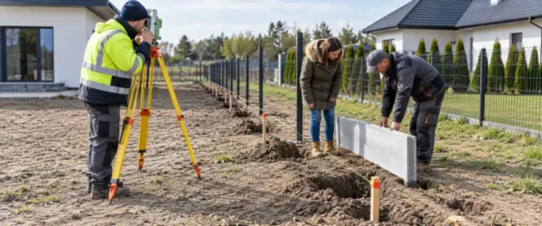 Geodeta wyznaczający granicę przed montażem ogrodzenia