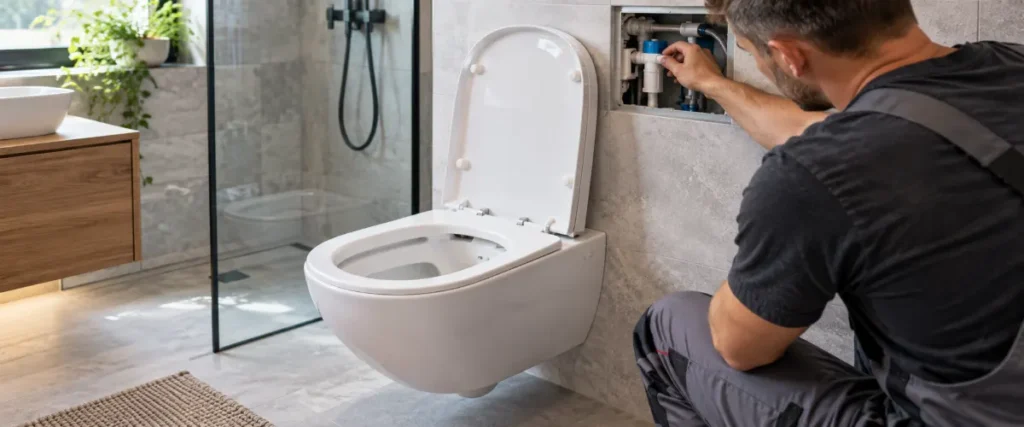 Miska WC bez kołnierza podczas regulacji stelaża podtynkowego