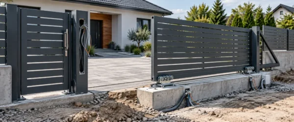 Montaż aluminiowego ogrodzenia z furtką i bramą przesuwną