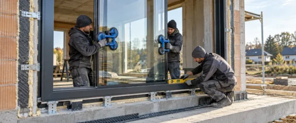 Montaż dużego okna aluminiowego z pakietem trzyszybowym