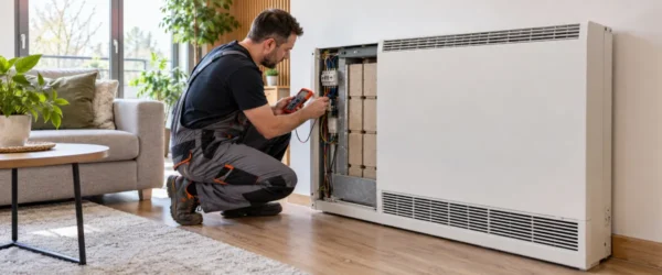 Montaż elektrycznego pieca akumulacyjnego z ciężkimi wkładami