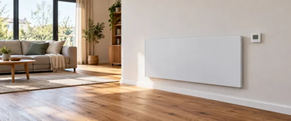 Ścienny panel na podczerwień z regulatorem w salonie