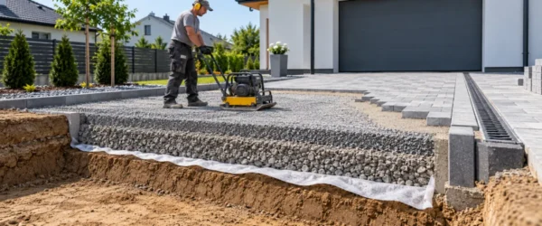 Zagęszczanie warstw kruszywa pod podjazd z kostki brukowej
