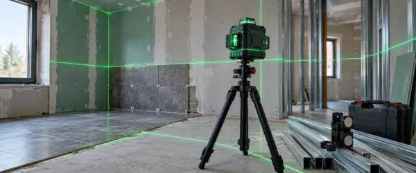 Zielone płaszczyzny lasera 3×360° w remontowanym wnętrzu