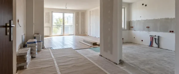 Mieszkanie 60 m² podczas remontu ścian, podłóg i instalacji