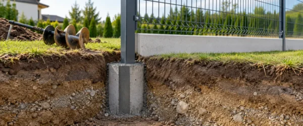 Słupek panelowy osadzony w fundamencie punktowym