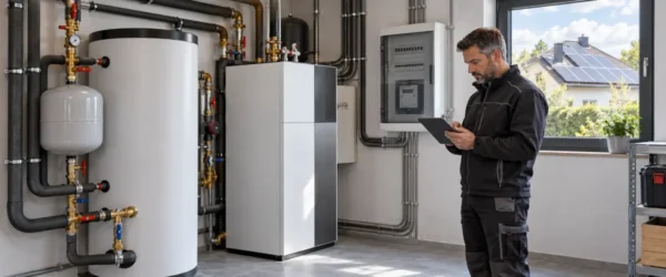 Technik sprawdzający sterowanie pompą ciepła według prognozy produkcji PV