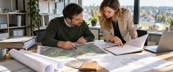 Inwestor i architekt sprawdzają decyzję WZ oraz mapę działki